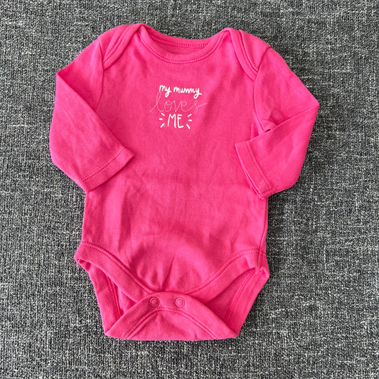 Girls Newborn Pink "My Mummy Loves Me" Long Sleeved Bodysuit