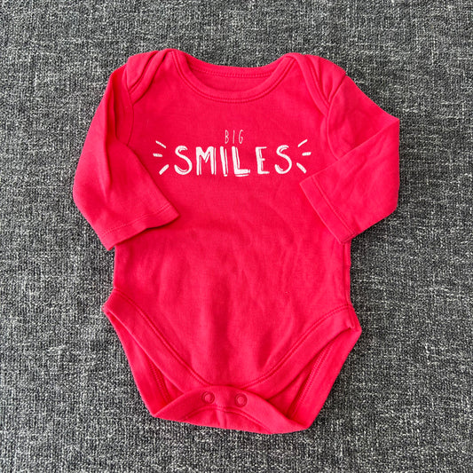 Girls Newborn Pink "Big Smiles" Long Sleeved Bodysuit