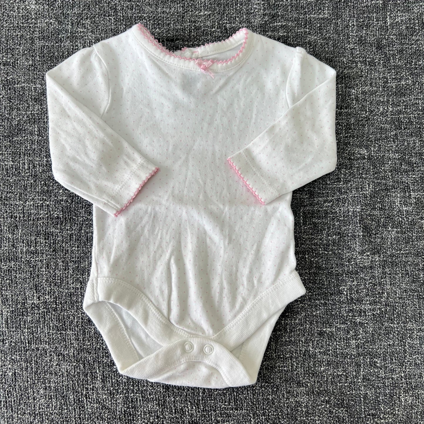 Girls Newborn White With Pink Spots Long Sleeved Bodysuit