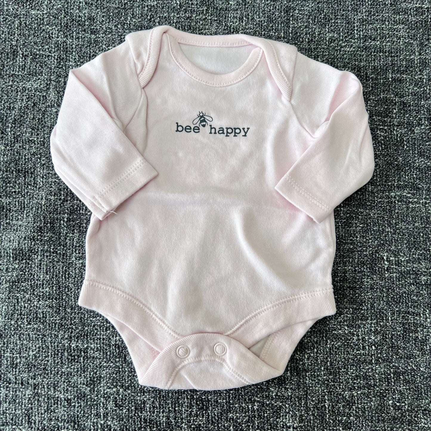 Girls Newborn Pink "Bee happy" Long Sleeved Bodysuit