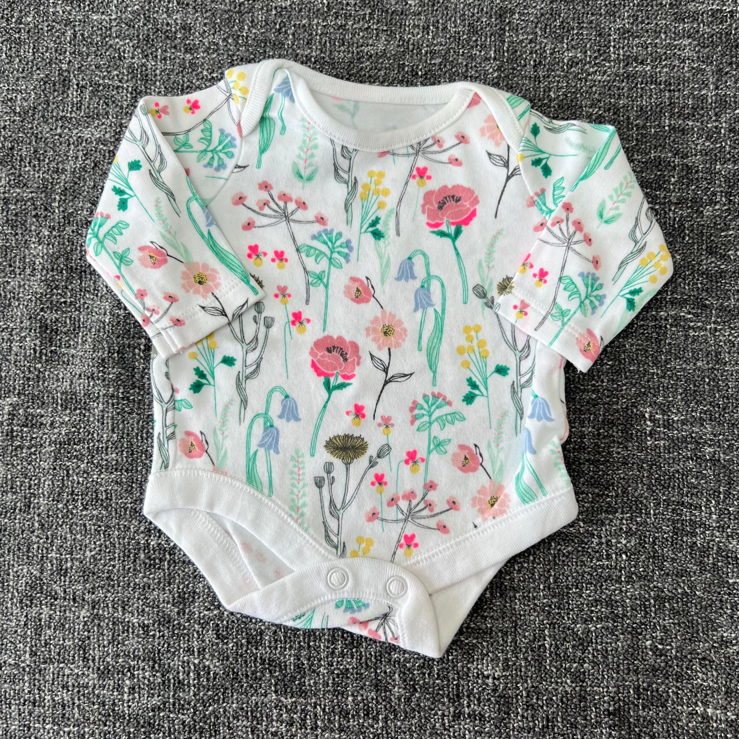 Girls Newborn White Floral Long Sleeved Bodysuit