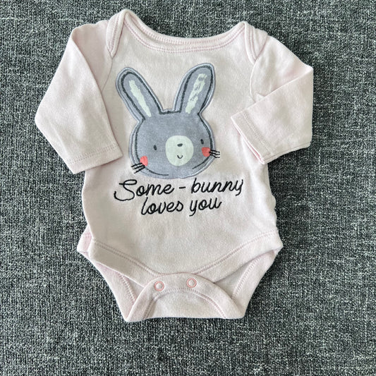 Girls Newborn "Some-bunny loves you" Long Sleeved Rabbit Bodysuit