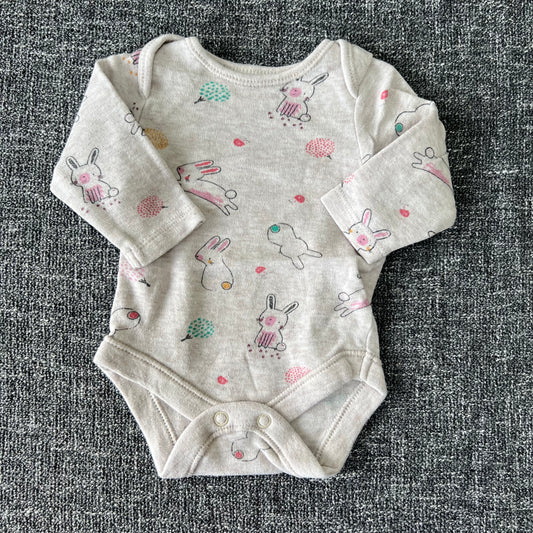 Girls Newborn Rabbit Print Beige Long Sleeved Bodysuit