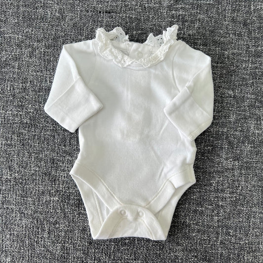 Girls Newborn Plain White Long Sleeved Bodysuit