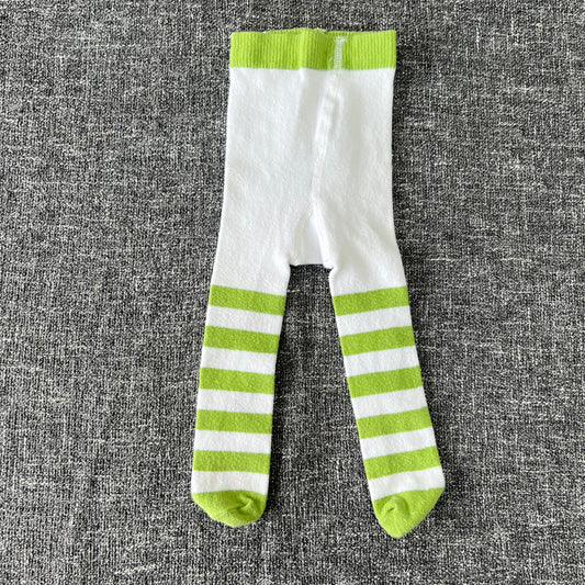 Girls Newborn Green & White Striped Tights