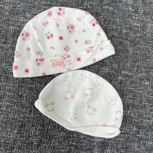 Girls Newborn Pink & White Hats 2PK