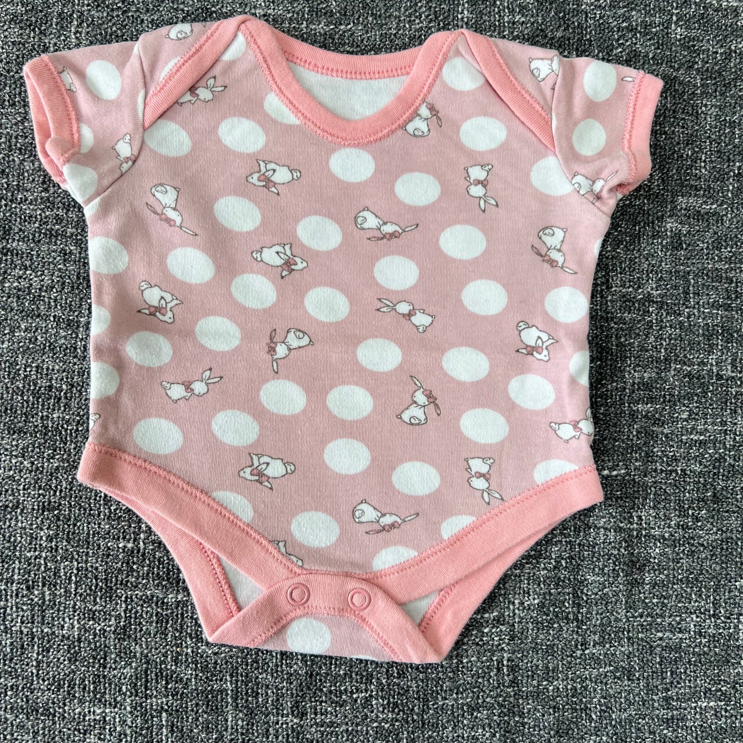 Girls Newborn Pink Rabbit & White Spot Short Sleeved Bodysuit