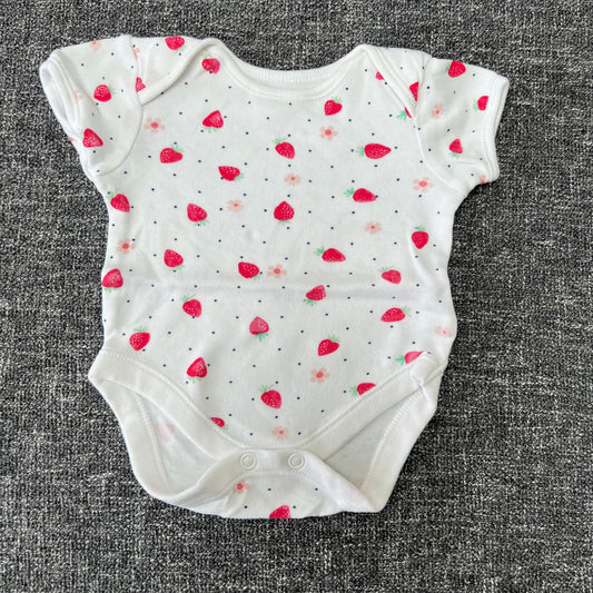 Girls Newborn White With Strawberries Short Sleeved Bodysuit