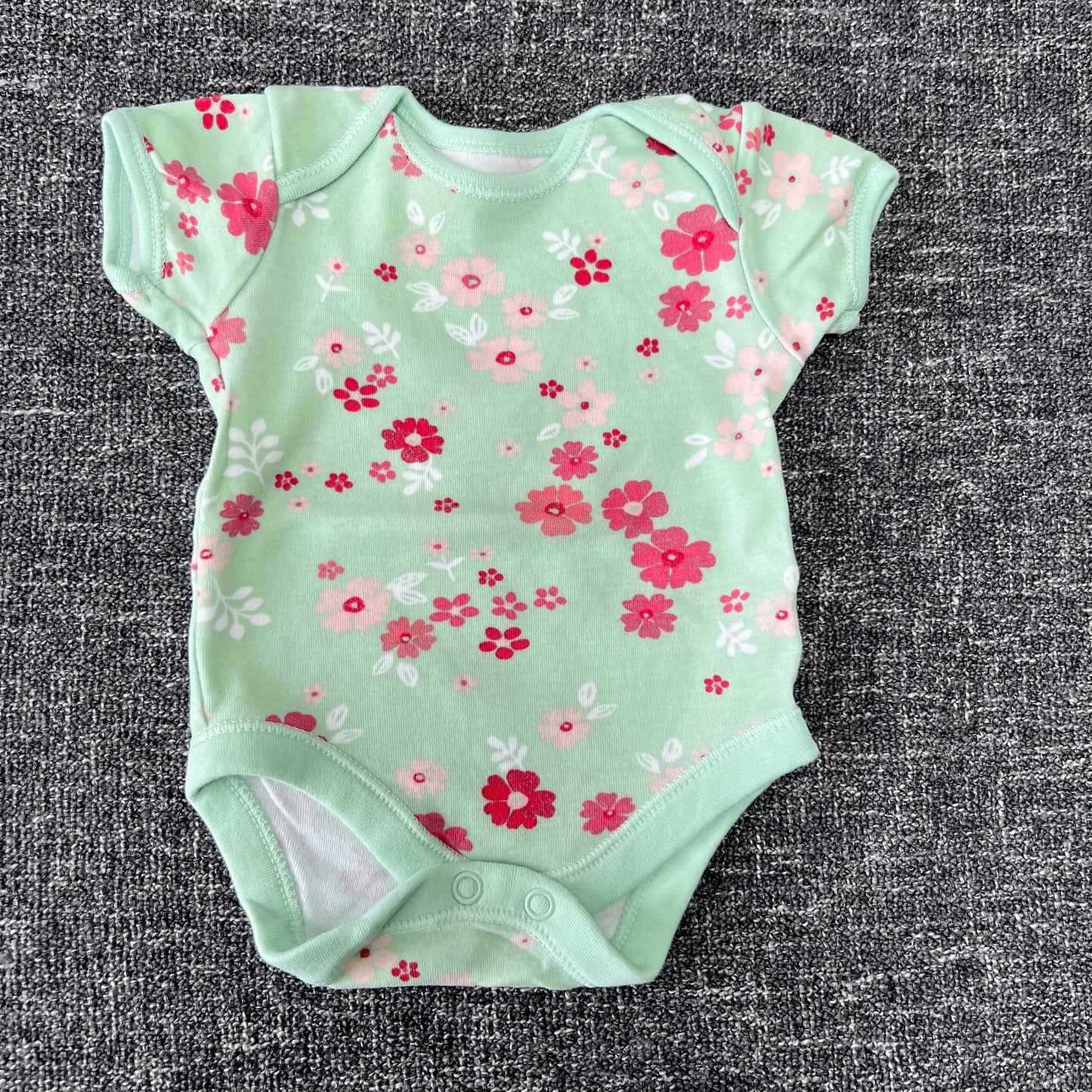 Girls Newborn Green Floral Short Sleeved Bodysuit