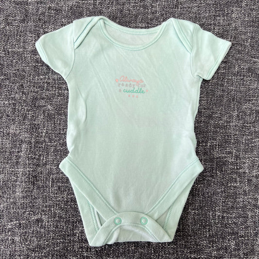 Girls Newborn "Always ready for a cuddle" Plain Green Short Sleeved Bodysuit