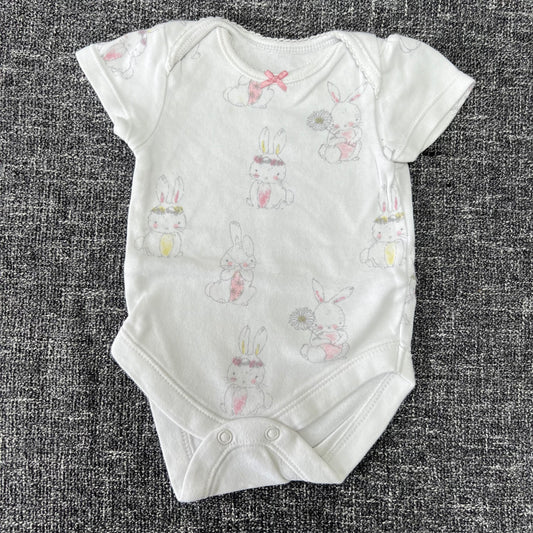 Girls Newborn Rabbit Print White Short Sleeved Bodysuit