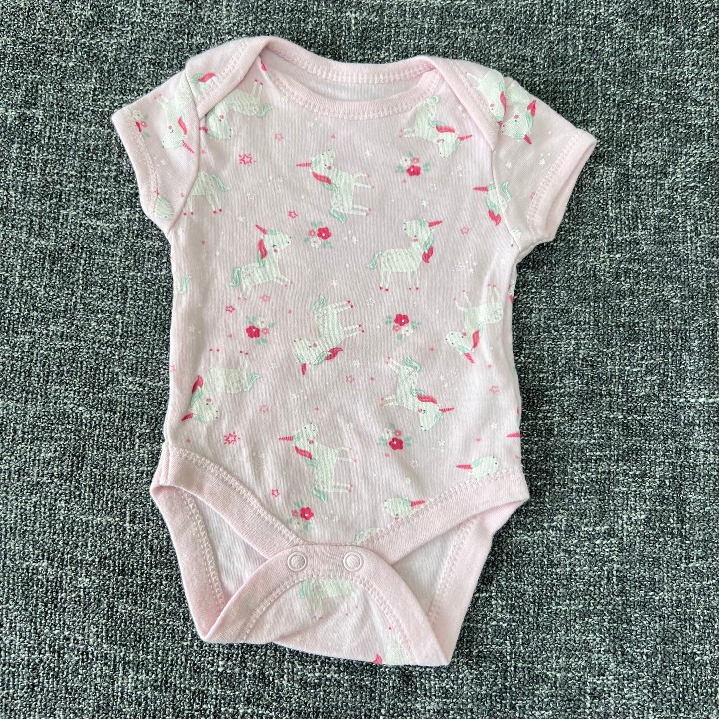 Girls Newborn Pink Unicorn Short Sleeved Bodysuit