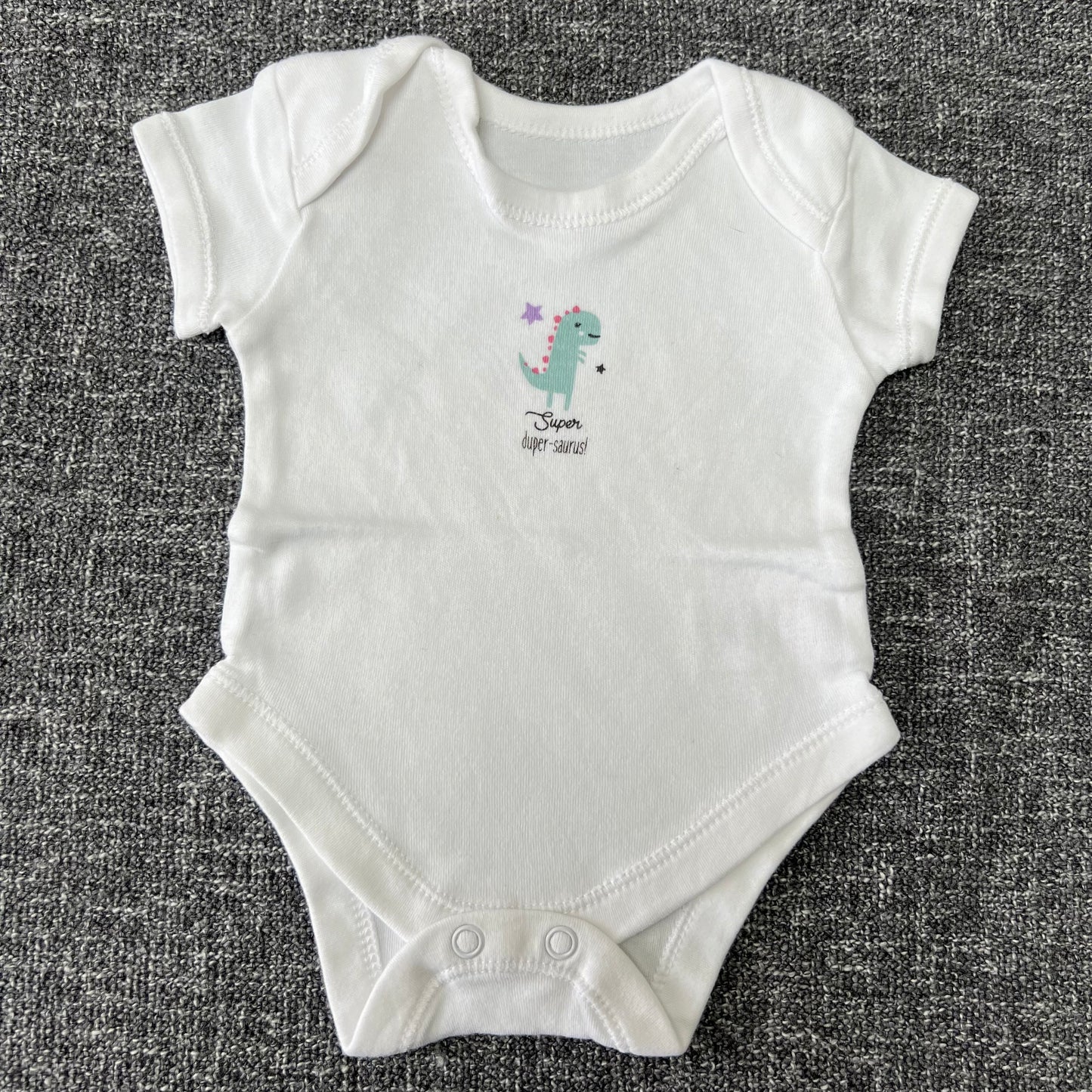 Girls Newborn White "Super duper-saurus" Short Sleeved Bodysuit