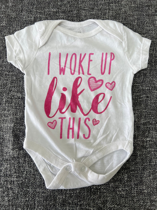 Girls Newborn White & Pink "I woke up like this" Short Sleeved Bodysuit