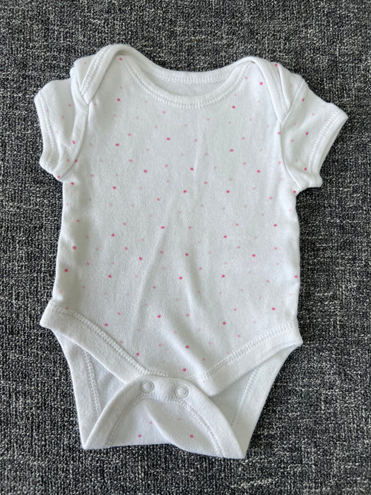 Girls Newborn White With Pink Stars Short Sleeved Bodysuit