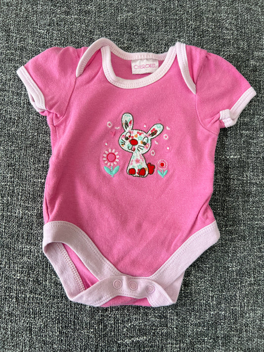 Girls Newborn  Pink Rabbit Short Sleeved Bodysuit