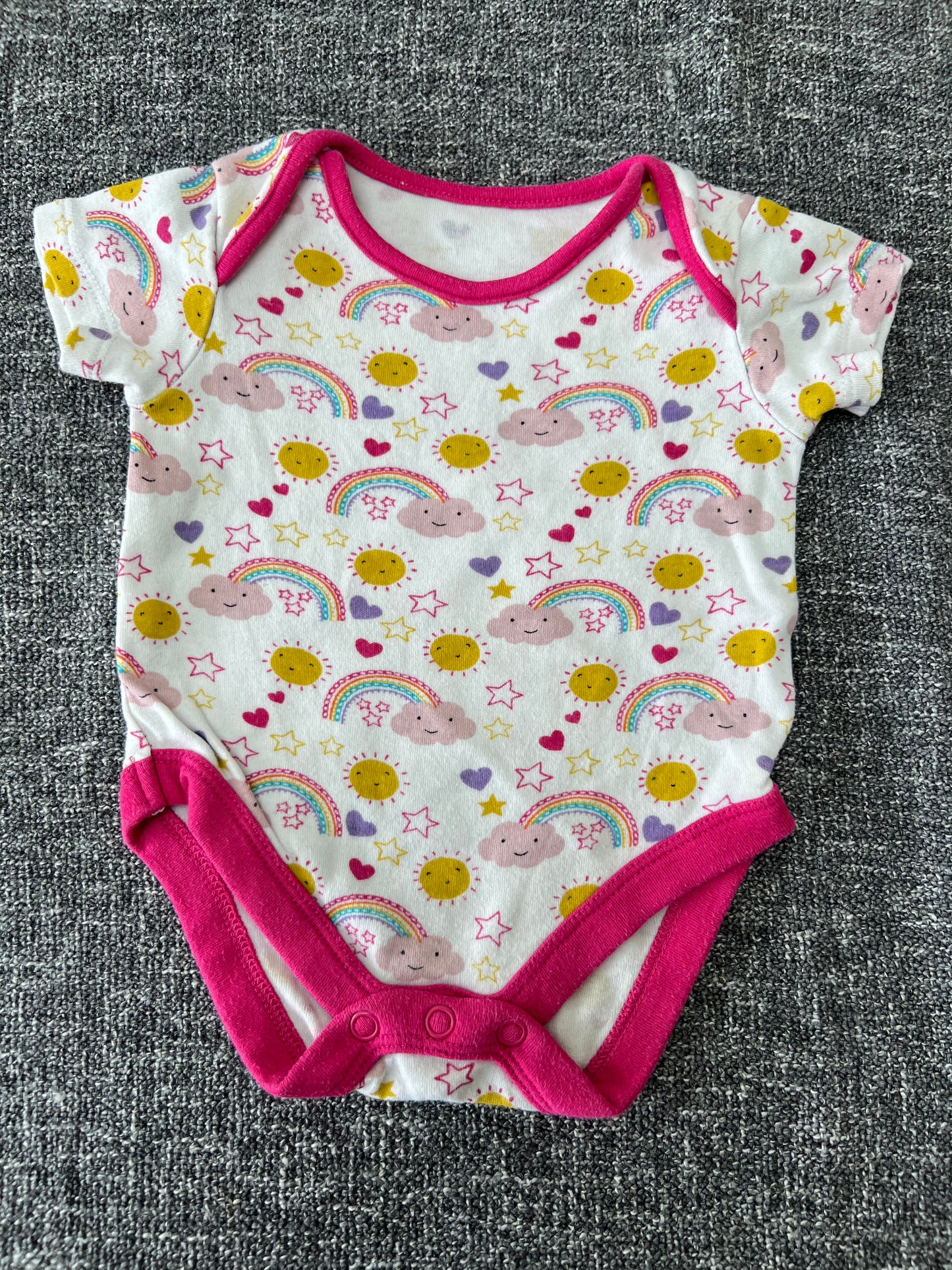 Girls Newborn Sun, Stars, Cloud & Rainbow Short Sleeved Bodysuit