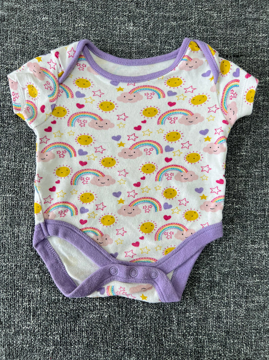 Girls Newborn Sun, Cloud, Rainbow & Stars Short Sleeved Bodysuit