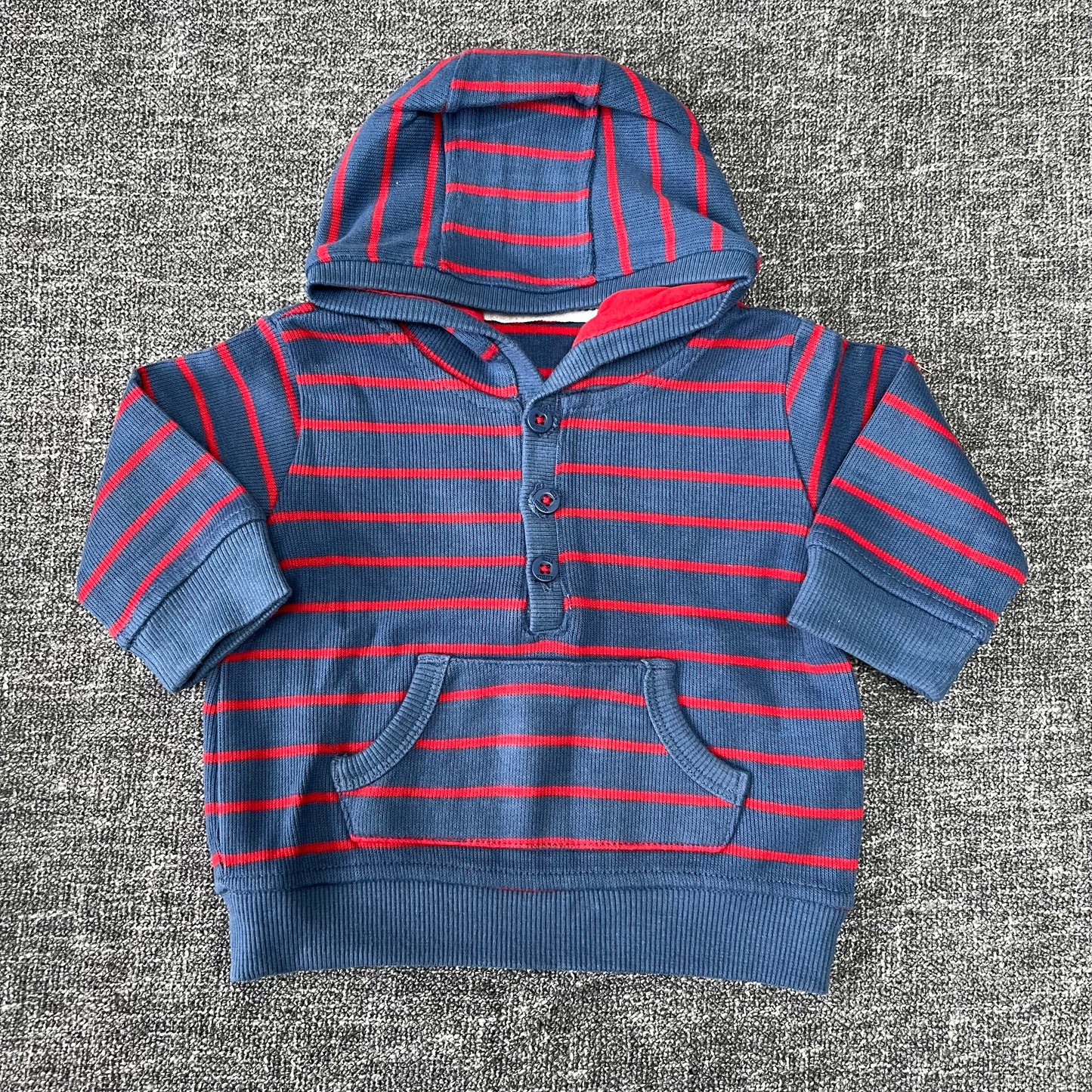 Boys 0-3 Month Blue & Red Striped Light Weight Hoodie