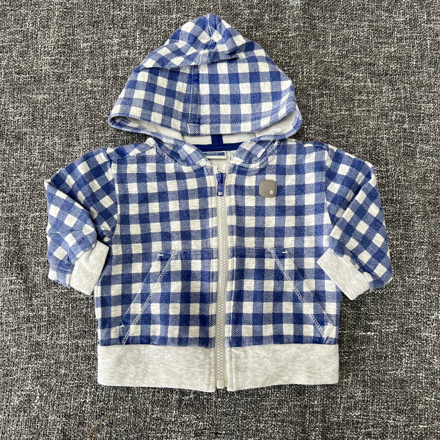 Boys 0-3 Month Blue & Grey Checked Hoodie