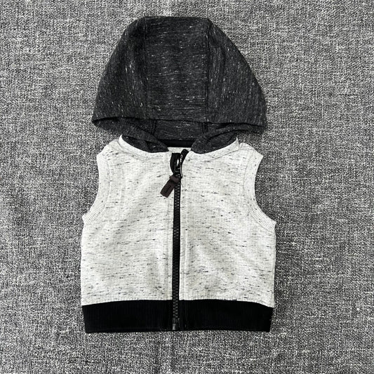 Boys 0-3 Month Grey & Black  Light Weight Hooded Gilet