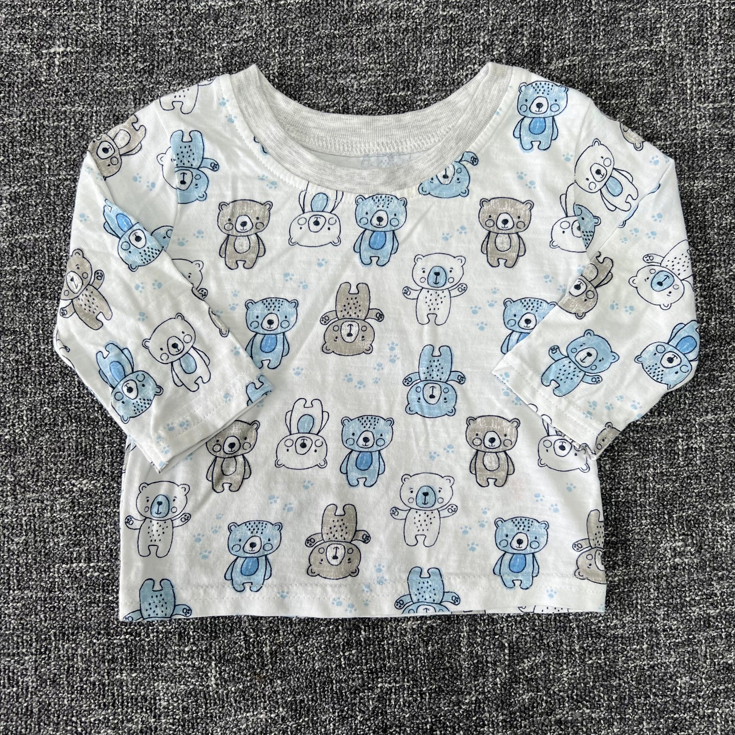 Boys 0-3 Month Blue & White 'Bear' Long Sleeved Top