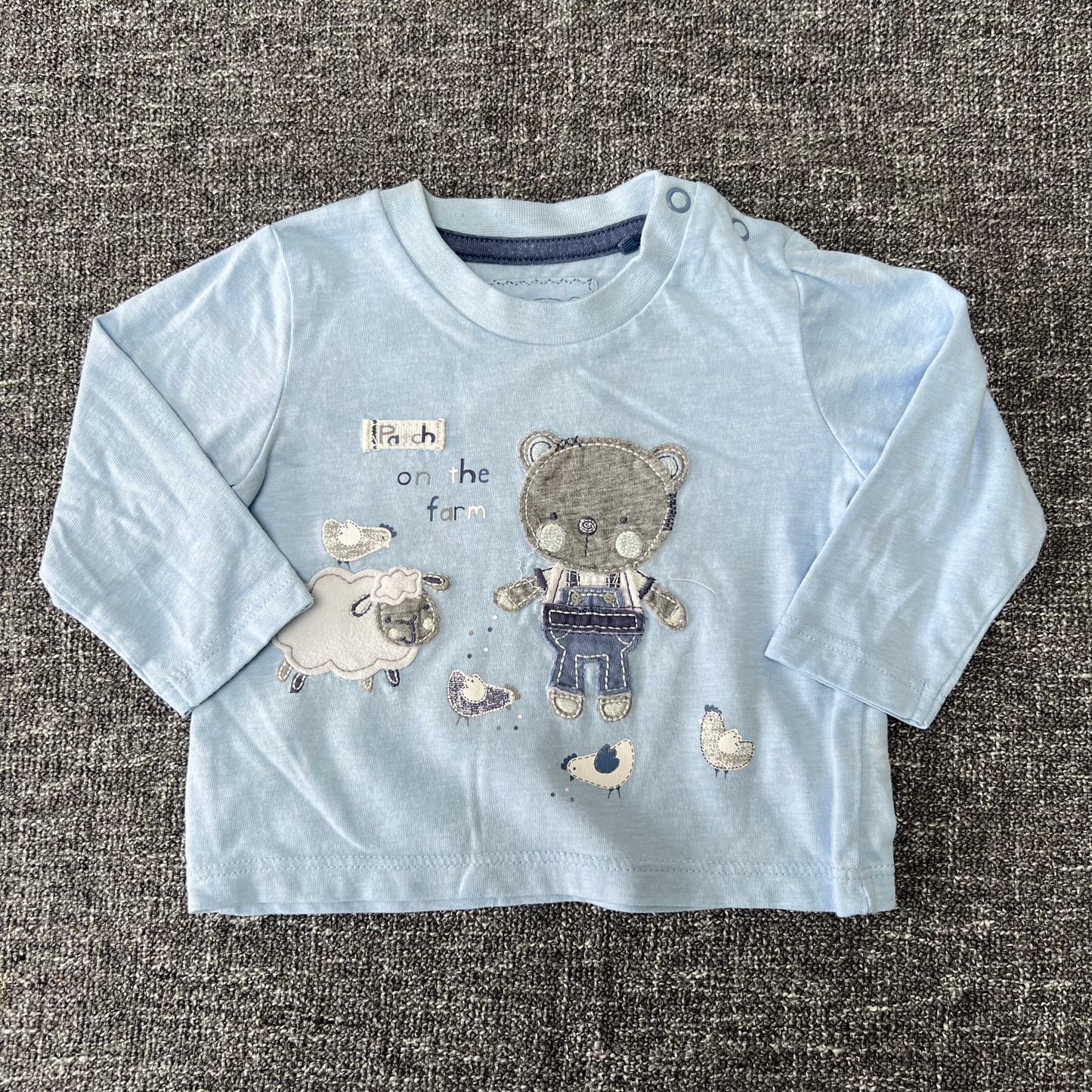 Boys 0-3 Month Blue "Patch on the farm" Long Sleeved Top