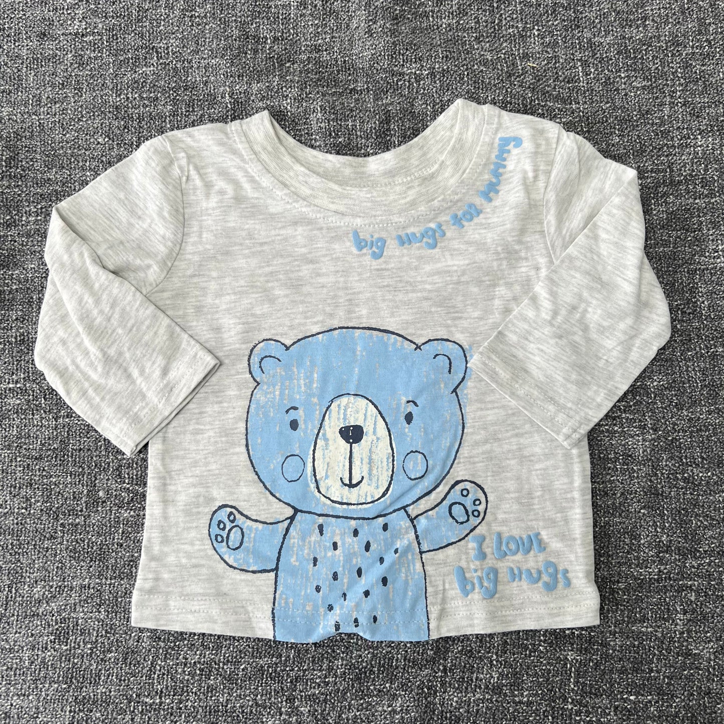 Boys 0-3 Month Grey & Blue "big hugs for Mummy, I love hugs"  Long Sleeved Top