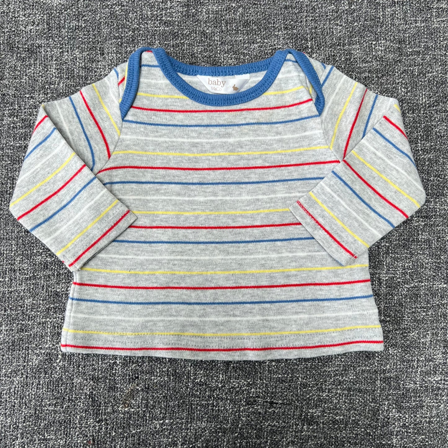 Boys 0-3 Month Grey Striped Long Sleeved Top