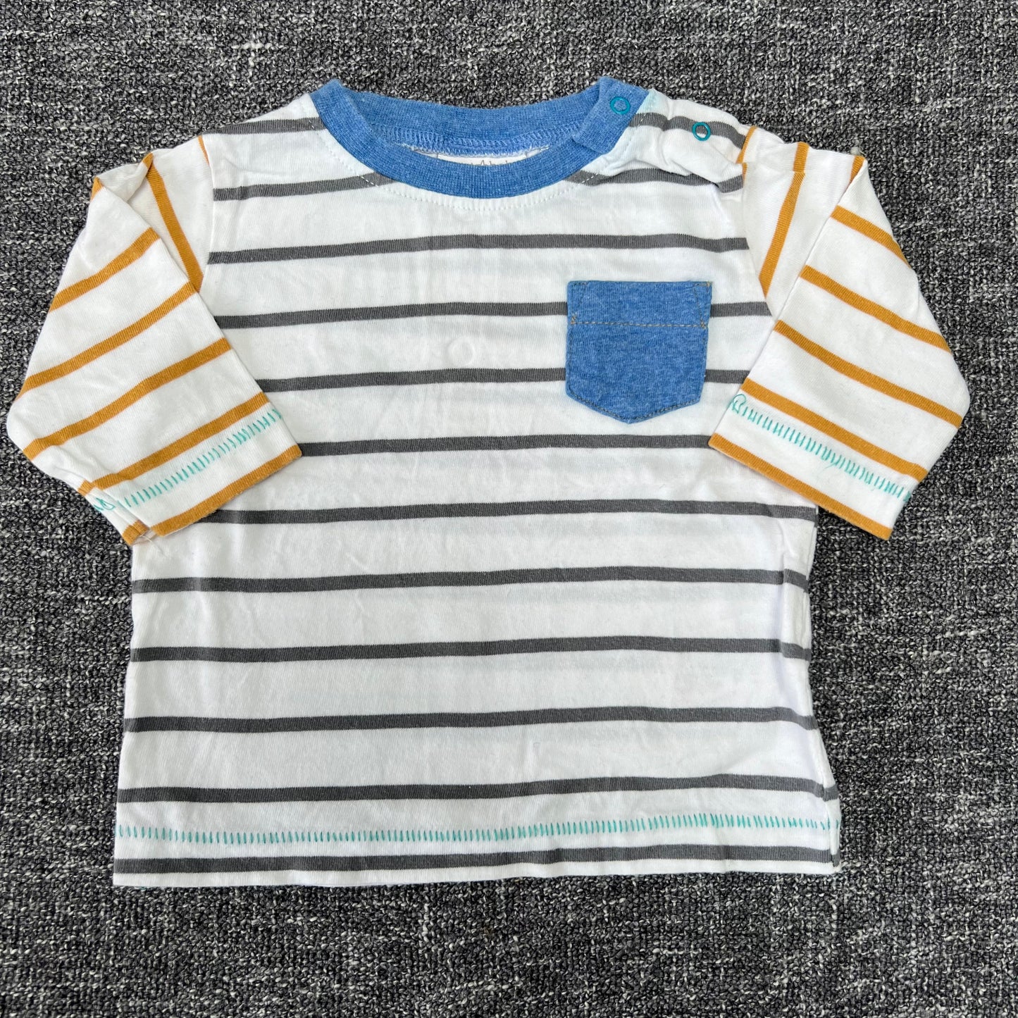 Boys 0-3 Month Grey & Yellow Striped Long Sleeved Top