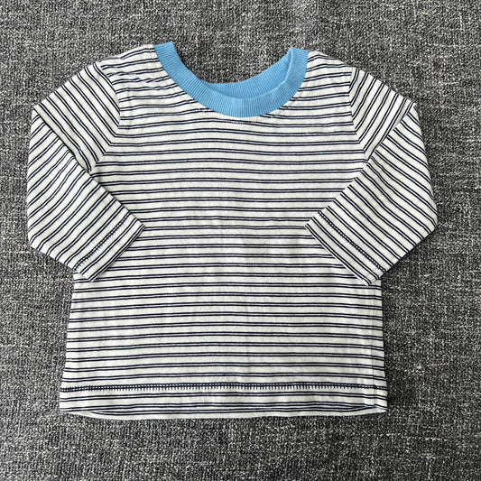 Boys 0-3 Month Blue & White Striped  Long Sleeved Top