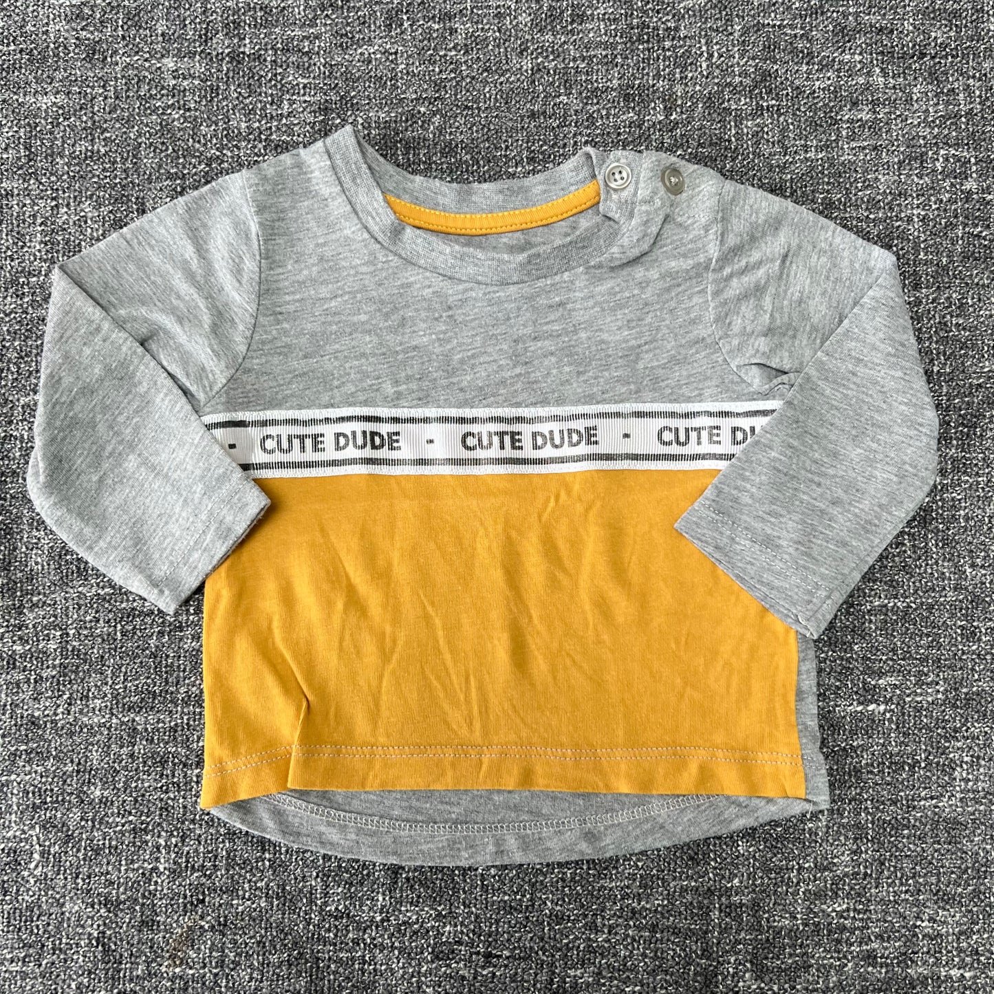 Boys 0-3 Month Grey & Yellow "Cute Dude" Long Sleeved Top