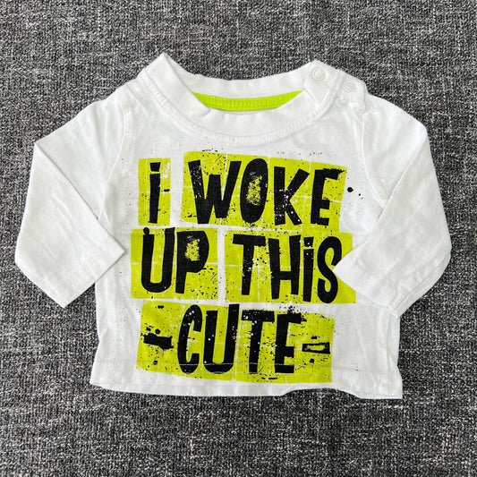 Boys 0-3 Month White "I woke up like this" Long Sleeved Top