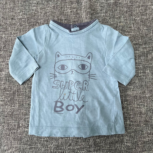 Boys 0-3 Month Blue "super little boy" Long sLeeved Top