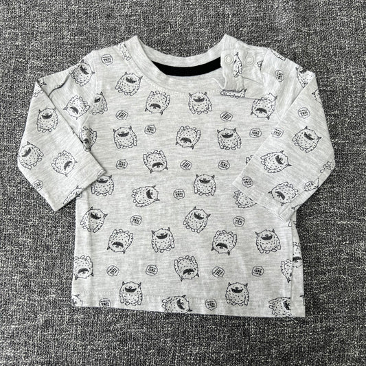 Boys 0-3 Month Grey 'little monster' Long Sleeved Top