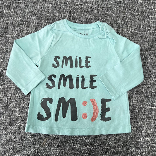 Boys 0-3 Month Turquoise "Smile, Smile, Smile" Long Sleeved Top