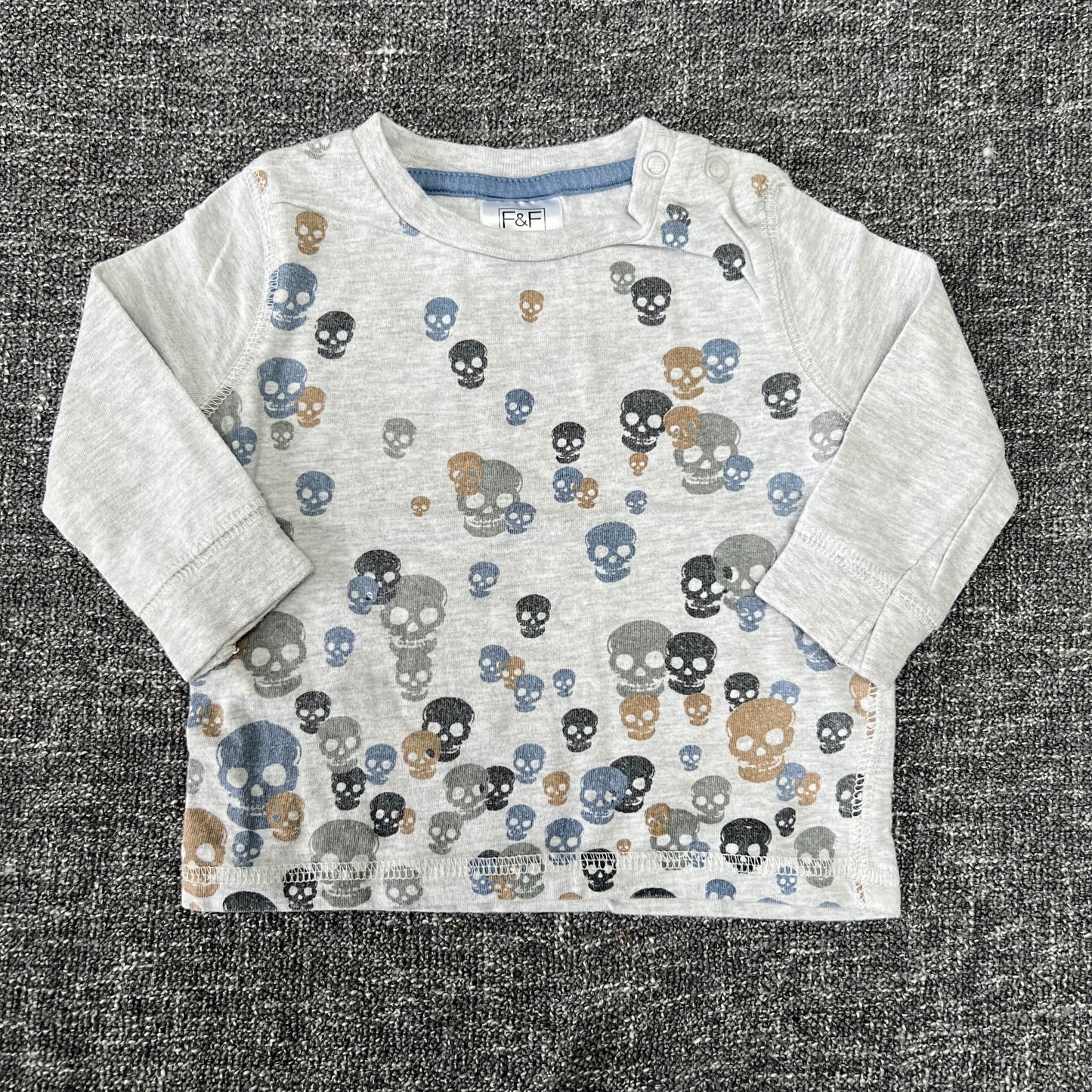 Boys 0-3 Month Grey 'Skull' Long sleeved Top