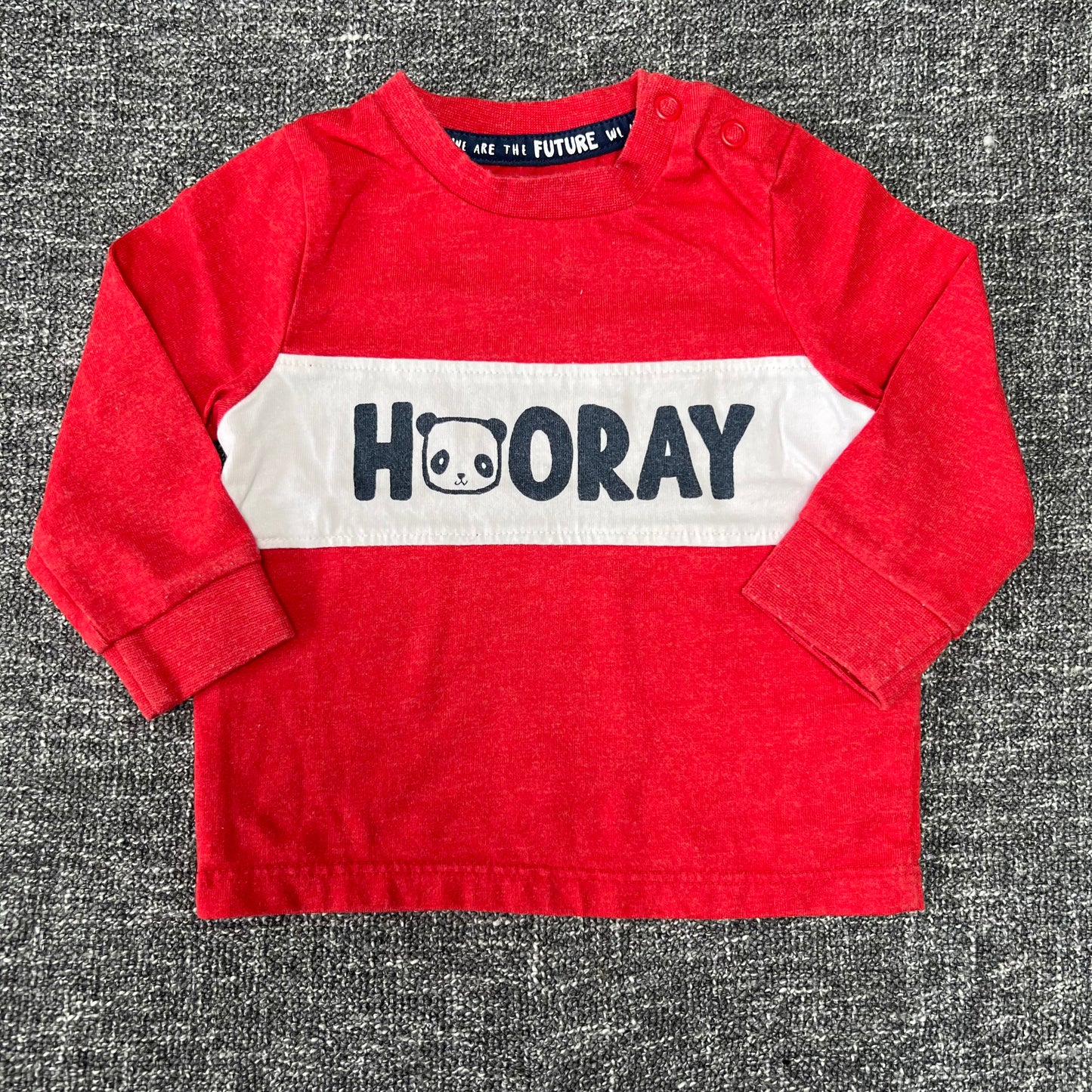 Boys 0-3 Month Red & White "Horray" Long Sleeved Top