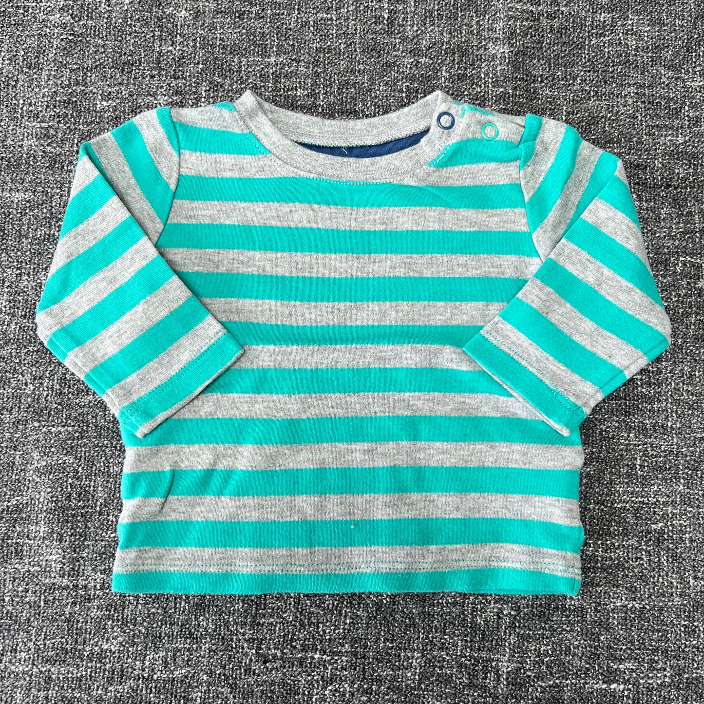 Boys 0-3 Month Grey & Turquoise Striped Long Sleeved Top