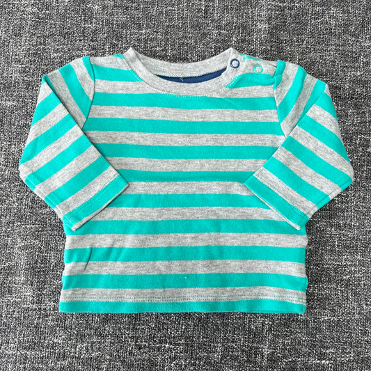 Boys 0-3 Month Grey & Turquoise Striped Long Sleeved Top