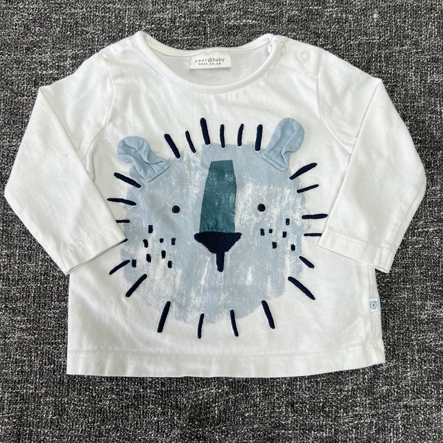 Boys 0-3 Month White & Blue 'Lion' Long Sleeved Top