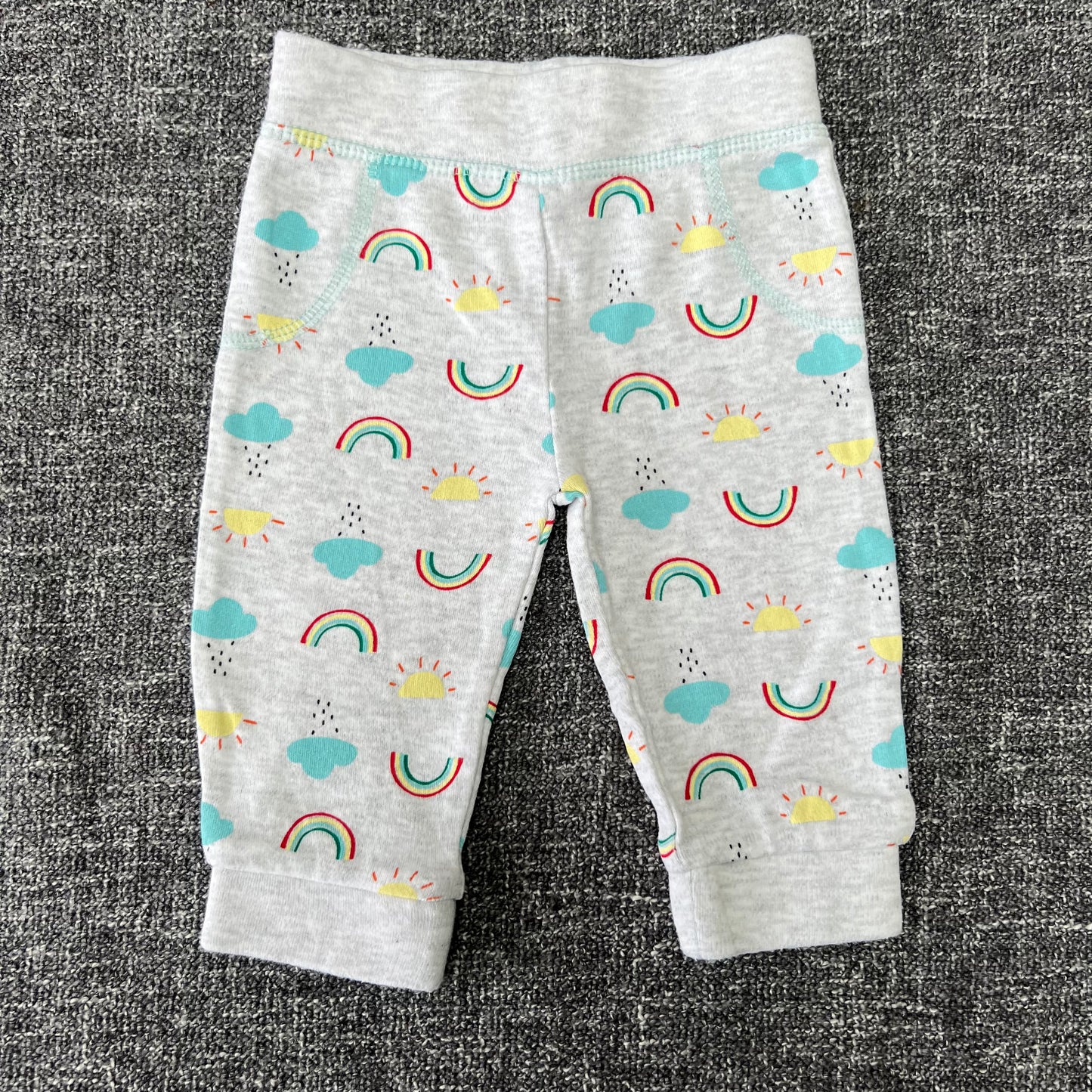 Boys 0-3 Month Grey Sun, Rainbow & Cloud Leggings