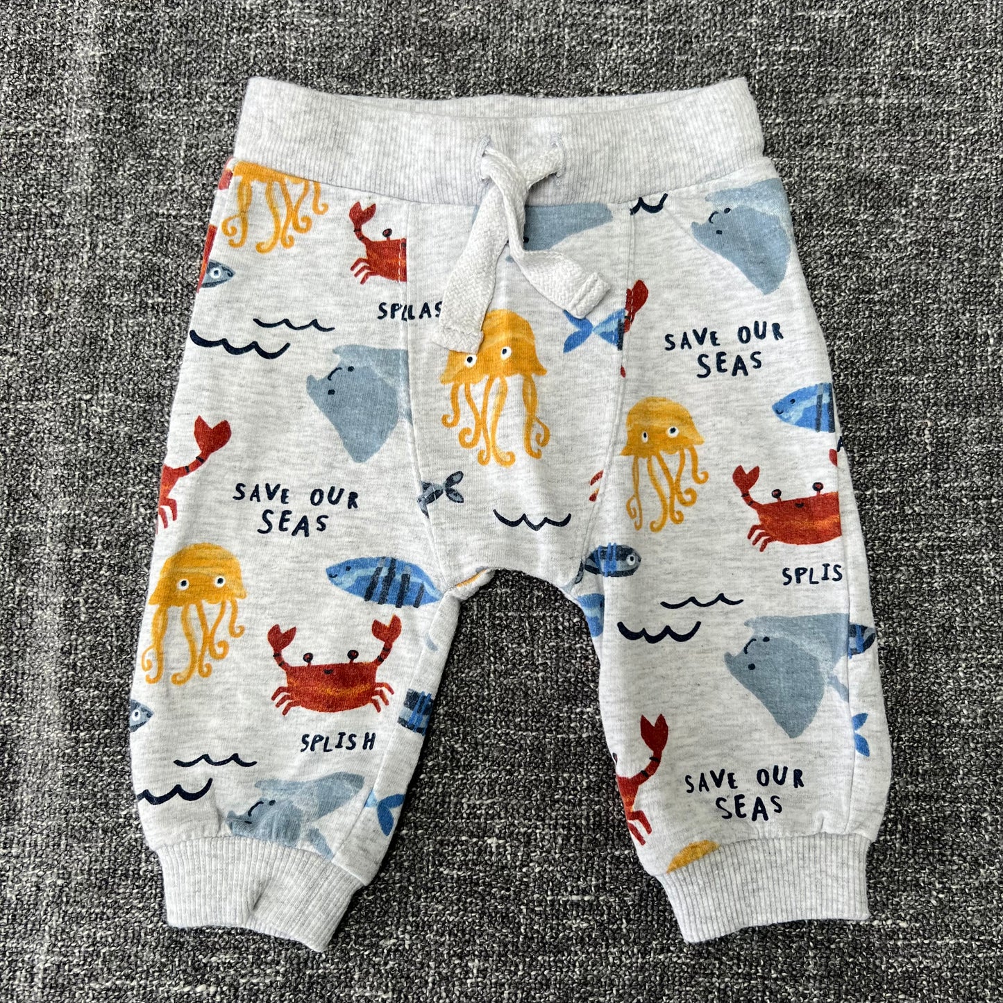 Boys 0-3 Month Grey Sea Animal Light Weight Joggers