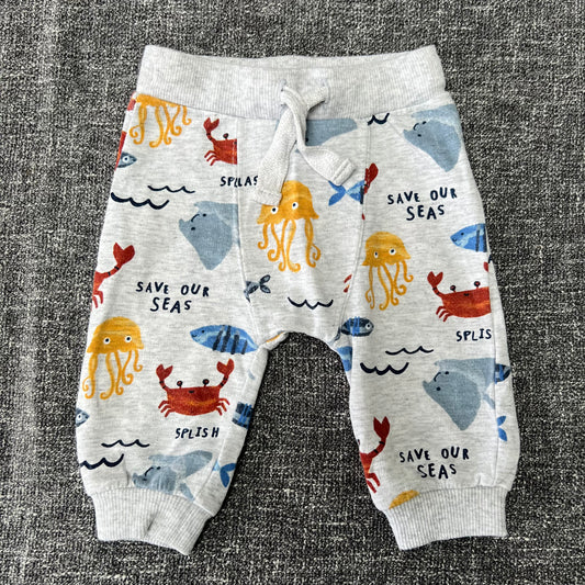 Boys 0-3 Month Grey Sea Animal Light Weight Joggers