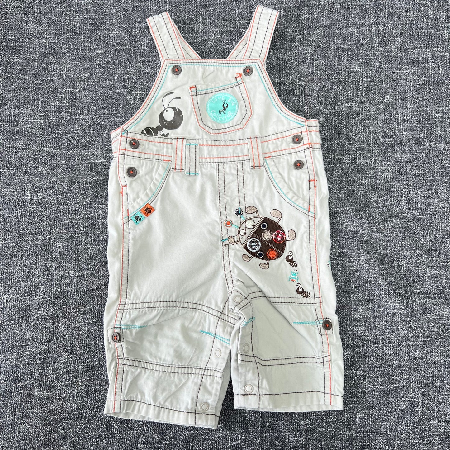 Boys 0-3 Month Beige "Little Bug Collector" Light Weight Dungarees