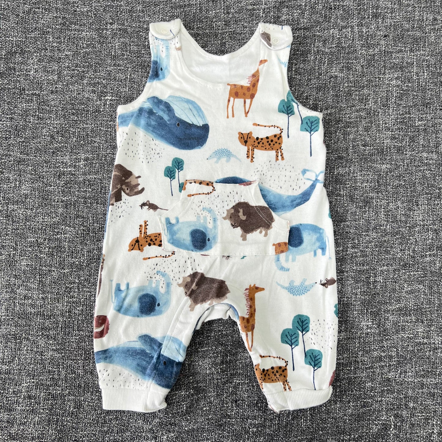 Boys 0-3 Month white Animal Light Weight Dungarees