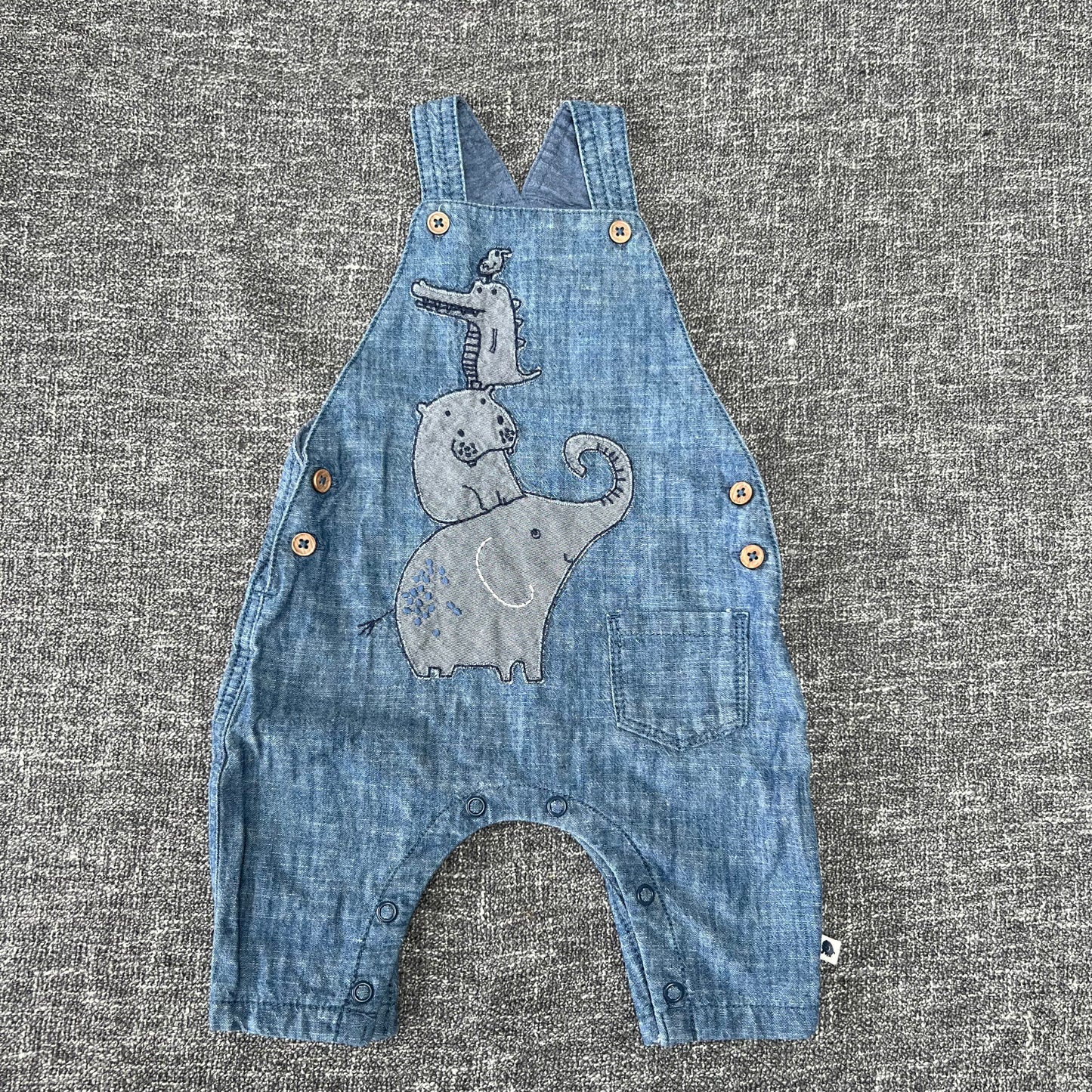 Boys 0-3 Month Blue Animal Dungarees