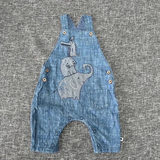 Boys 0-3 Month Blue Animal Dungarees