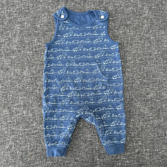 Boys 0-3 Month Blue Transport Dungarees