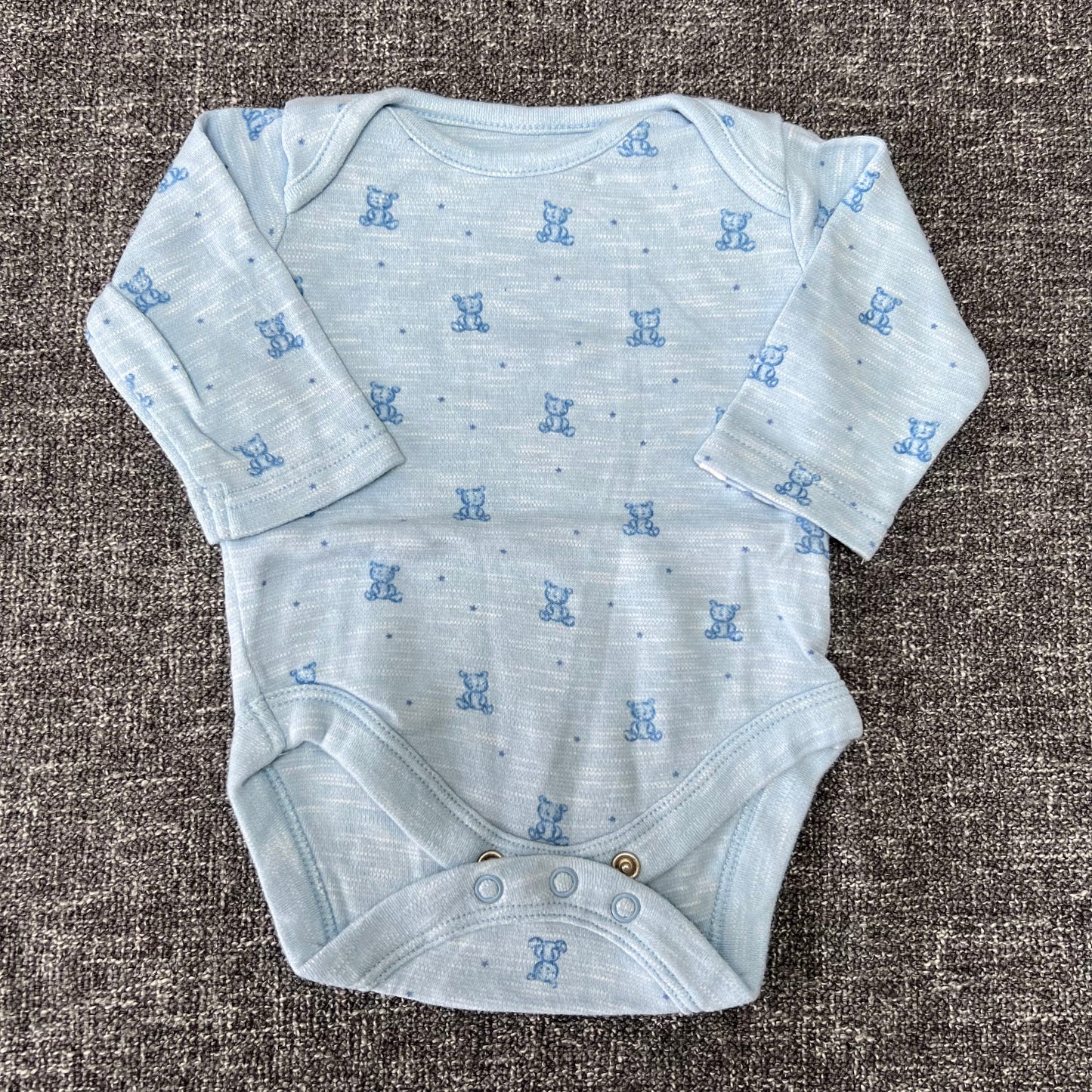 Boys 0-3 Month Blue Teddy Bear Long Sleeved Bodysuit